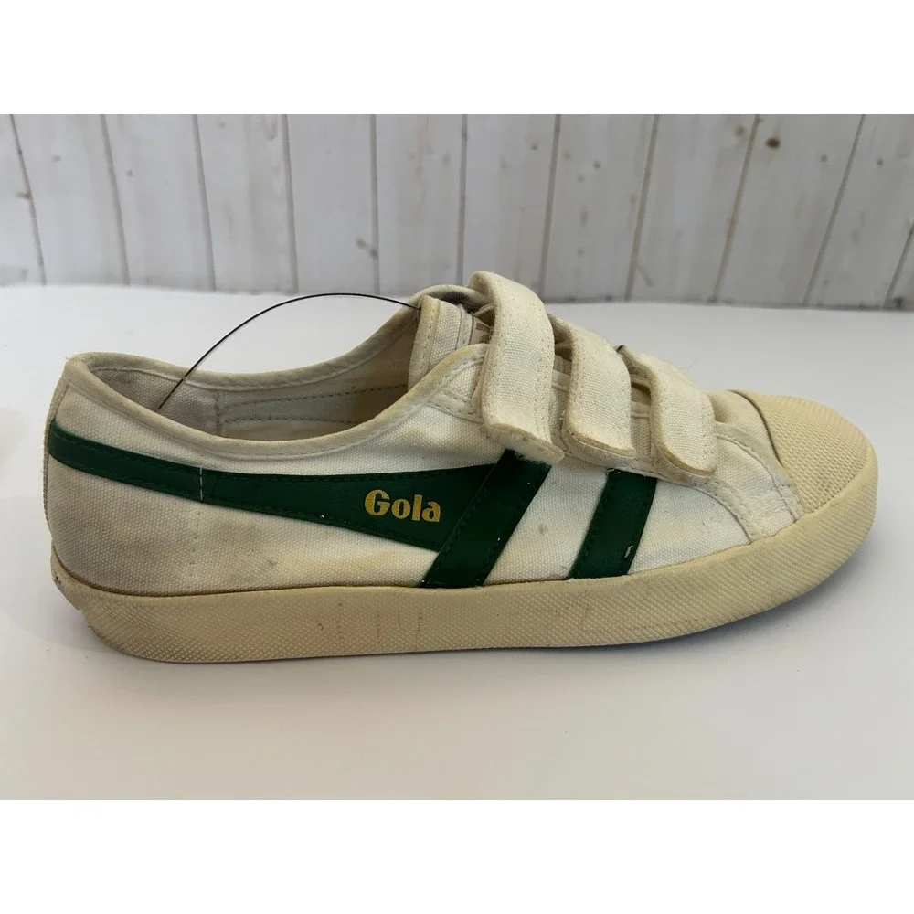 Gola Vtg Women's Vegan Classic Coaster Strap Canvas Sneakers  White Green Sz 8